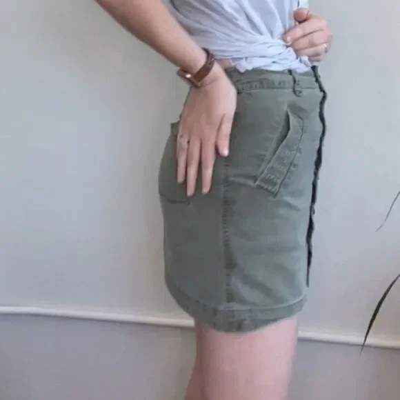 Abercrombie & Fitch Olive Green Military Button Down Mini Skirt 2 - Picture 2 of 14